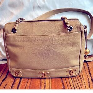 Chanel Triple CC’s Beige Leather Bag with Gold Accents